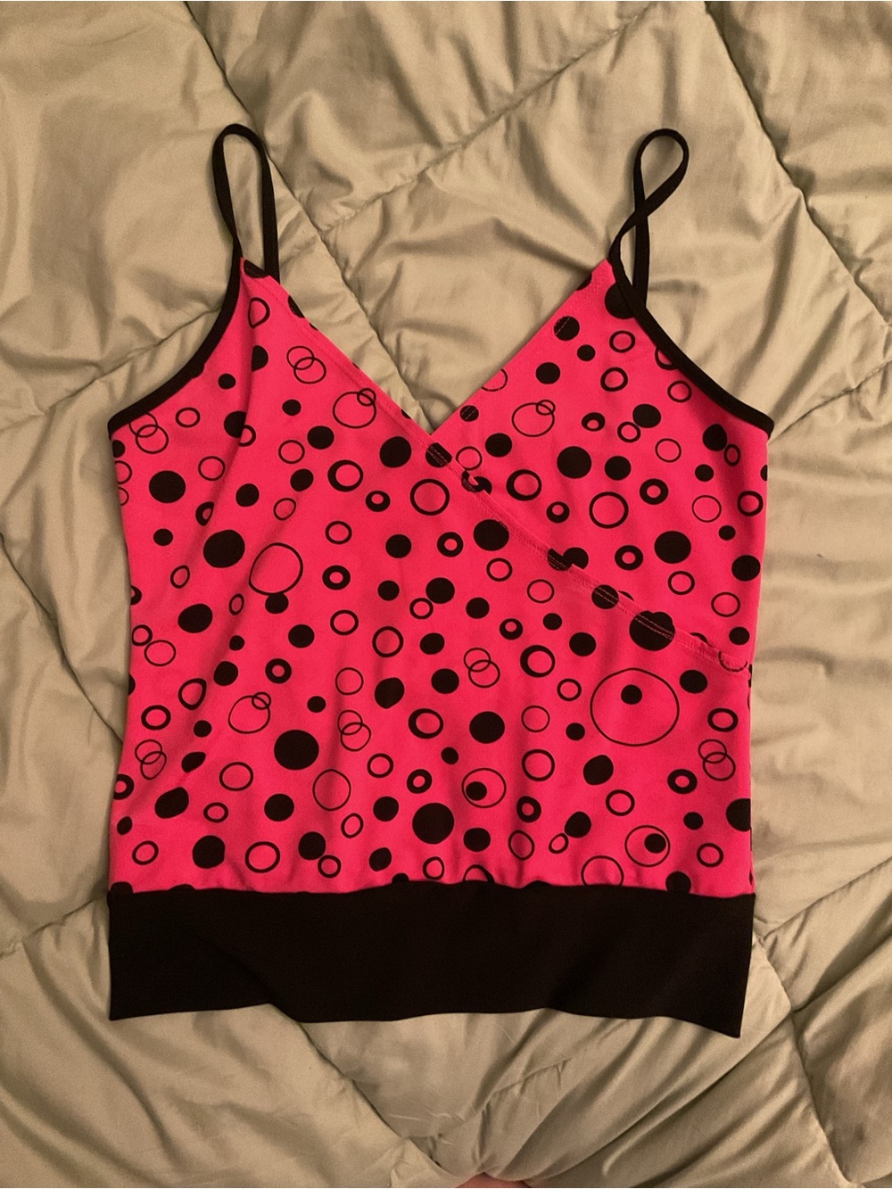 Y2K Pink Polka Dot V-Neck Cami Top